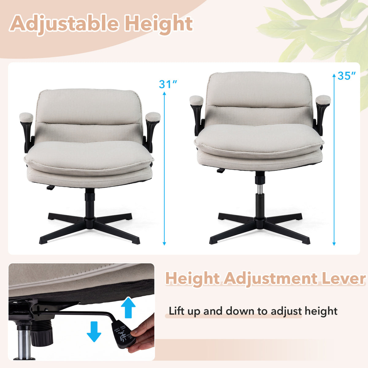 Criss Cross Chair With Flip-Up Arms Ergonomic Office Desk Chair, Beige Ergonomic Chairs at Gallery Canada