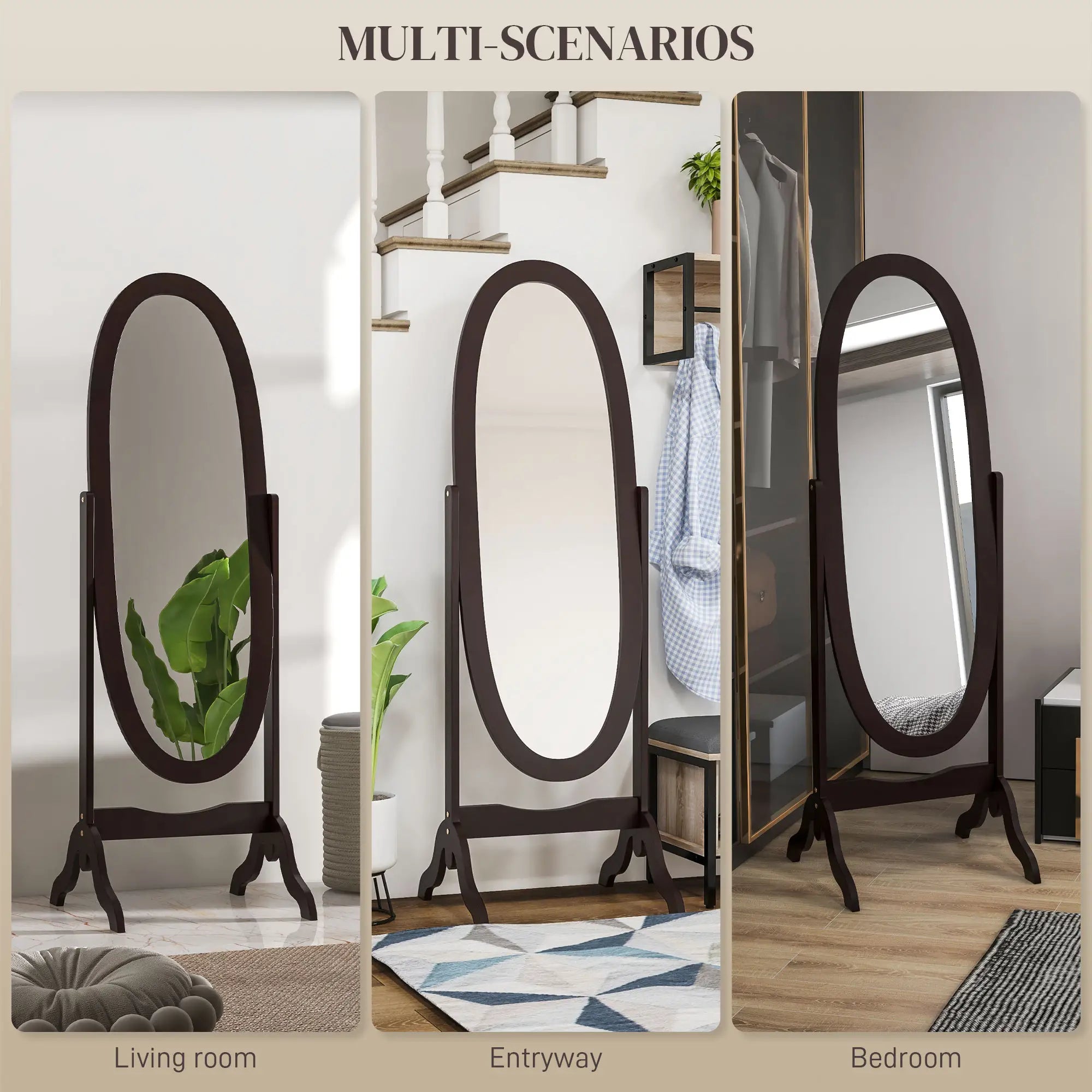 Full Length Floor Mirror, Adjustable Angle Oval Frame, 60x24 Inches Full Length Mirrors at Gallery Canada
