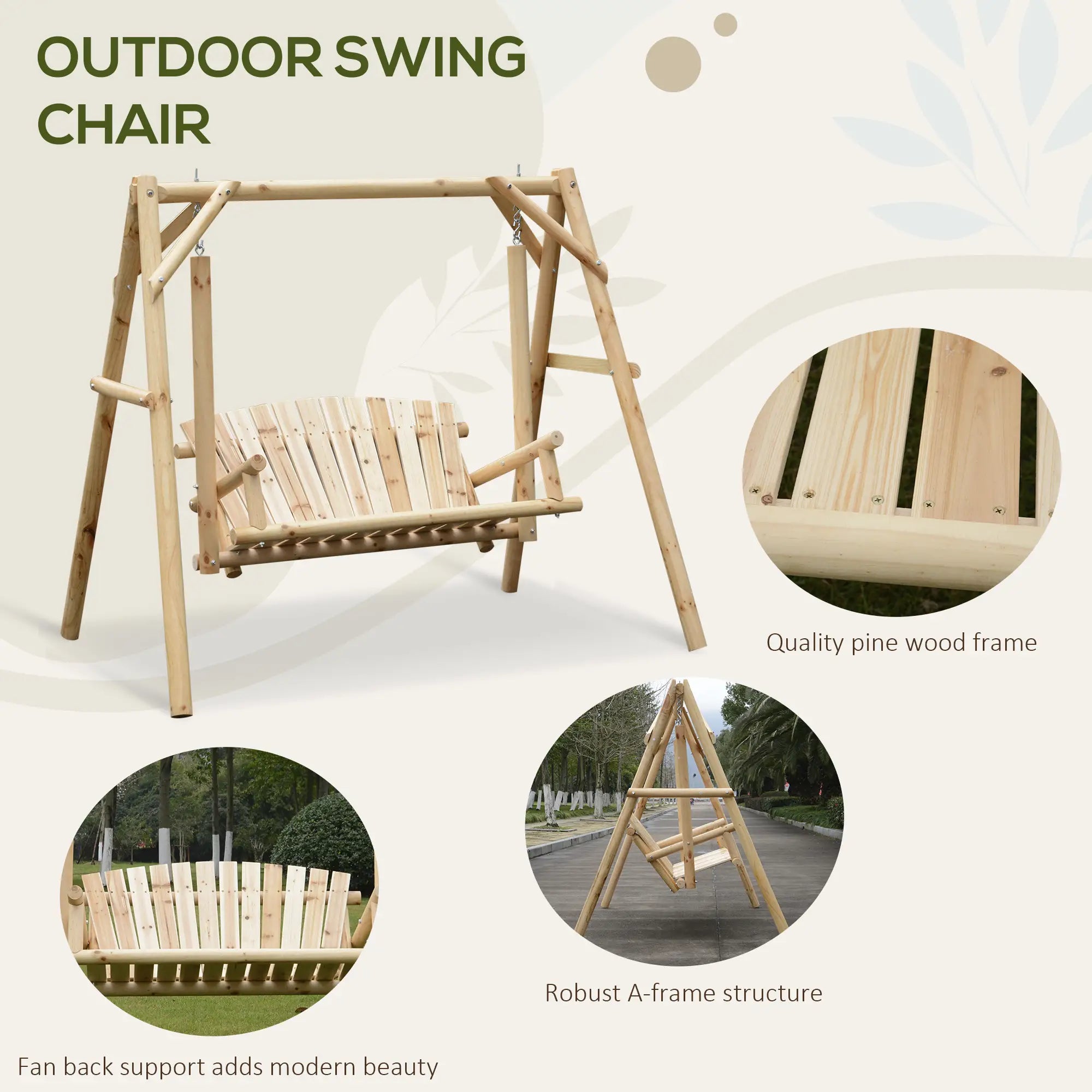 Freestanding 6.5' Wooden Loveseat Swing, Natural Patio Swings with Stand at Gallery Canada