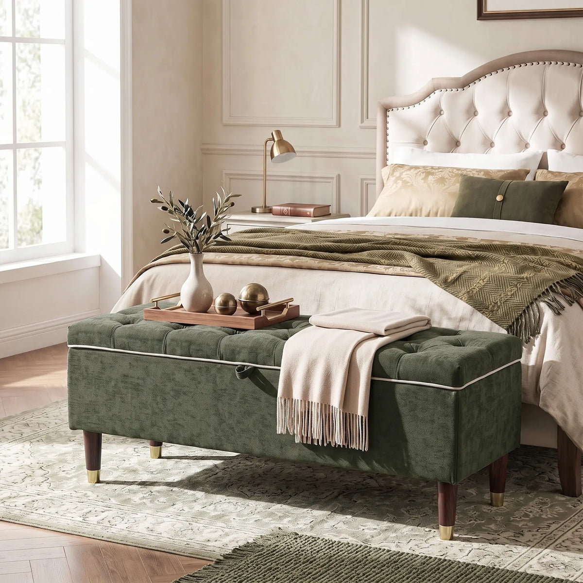 Storage Ottoman Bench, Linen-Look Seat, 264 LBS, Green Storage Ottomans & Benches at Gallery Canada