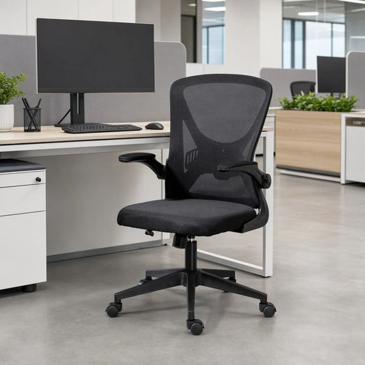 Mesh Office Chair, Swivel Desk Chair, Lumbar Support, Adjustable Height, Flip-Up Arm, Black Office Chairs Black at Gallery Canada