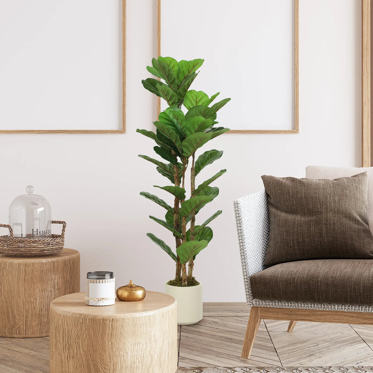 4FT Artificial Fiddle Leaf Fig Tree, Solid Wood Trunk, Green Artificial Trees at Gallery Canada
