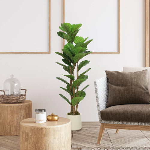 4FT Artificial Fiddle Leaf Fig Tree, Solid Wood Trunk, Green