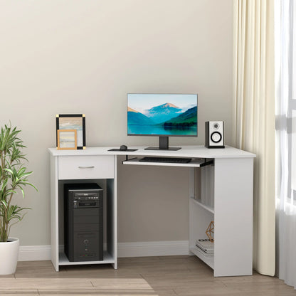 L-Shaped Desk With Keyboard Tray, Shelves, Drawer, CPU Stand, White Computer Desks at Gallery Canada