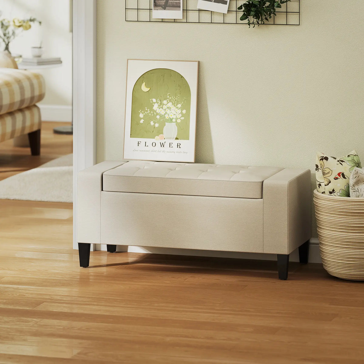 36In Storage Ottoman Bench, Wood Frame, Beige Storage Ottomans & Benches at Gallery Canada