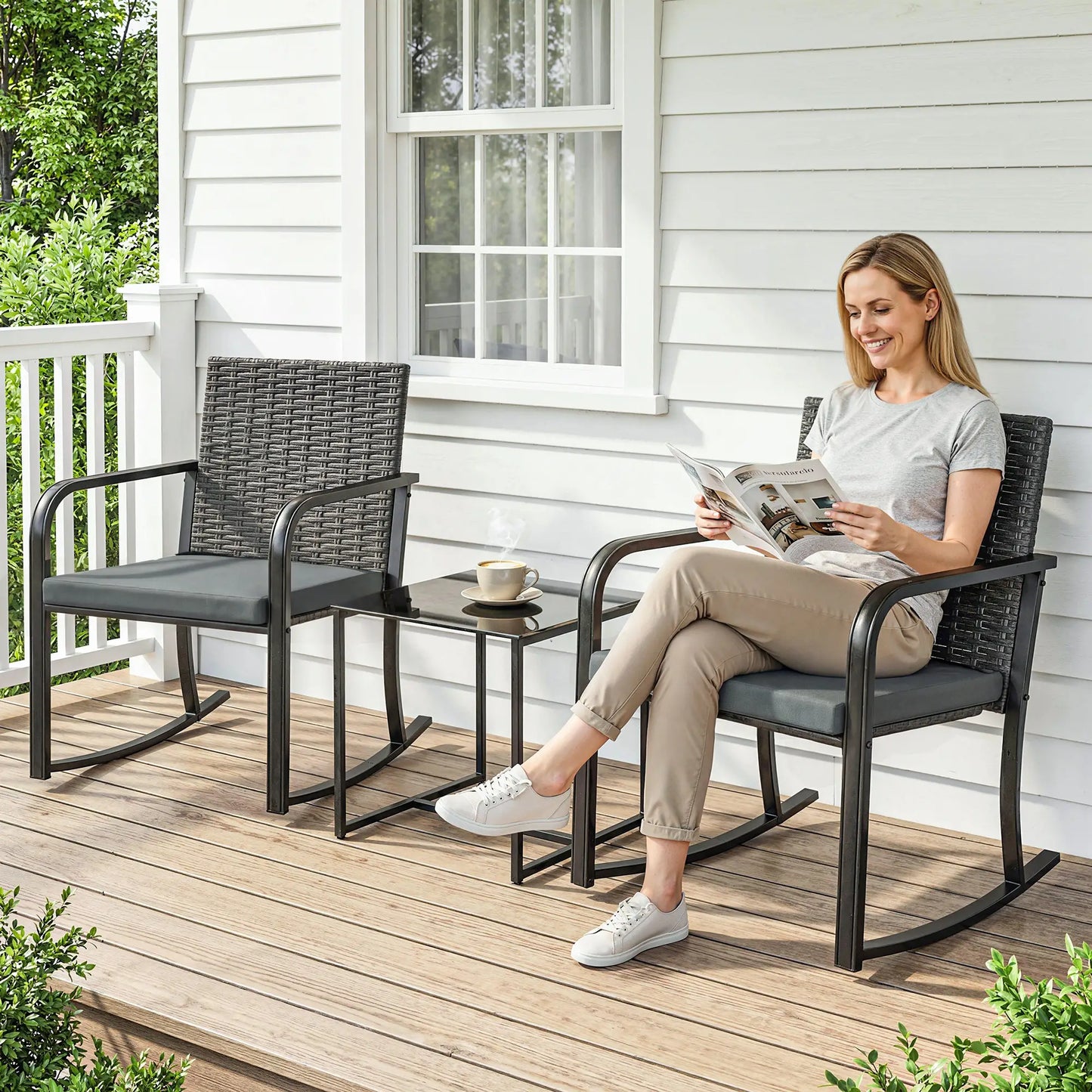 3-Piece Rocking Bistro Set, Outdoor Patio Furniture, Grey Bistro Sets at Gallery Canada