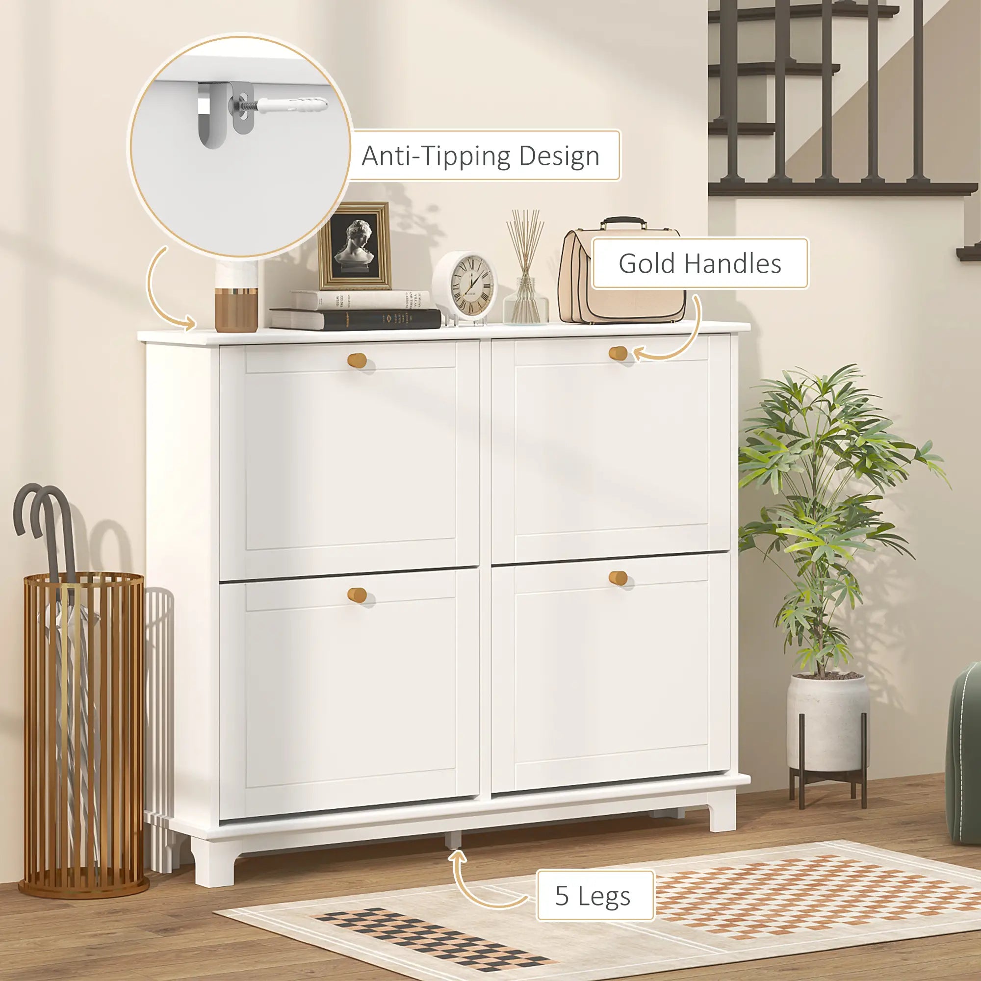 Modern Shoe Storage Cabinet, 4 Flip Drawers, Adjustable Shelves, White Shoe Storage Cabinets & Racks at Gallery Canada