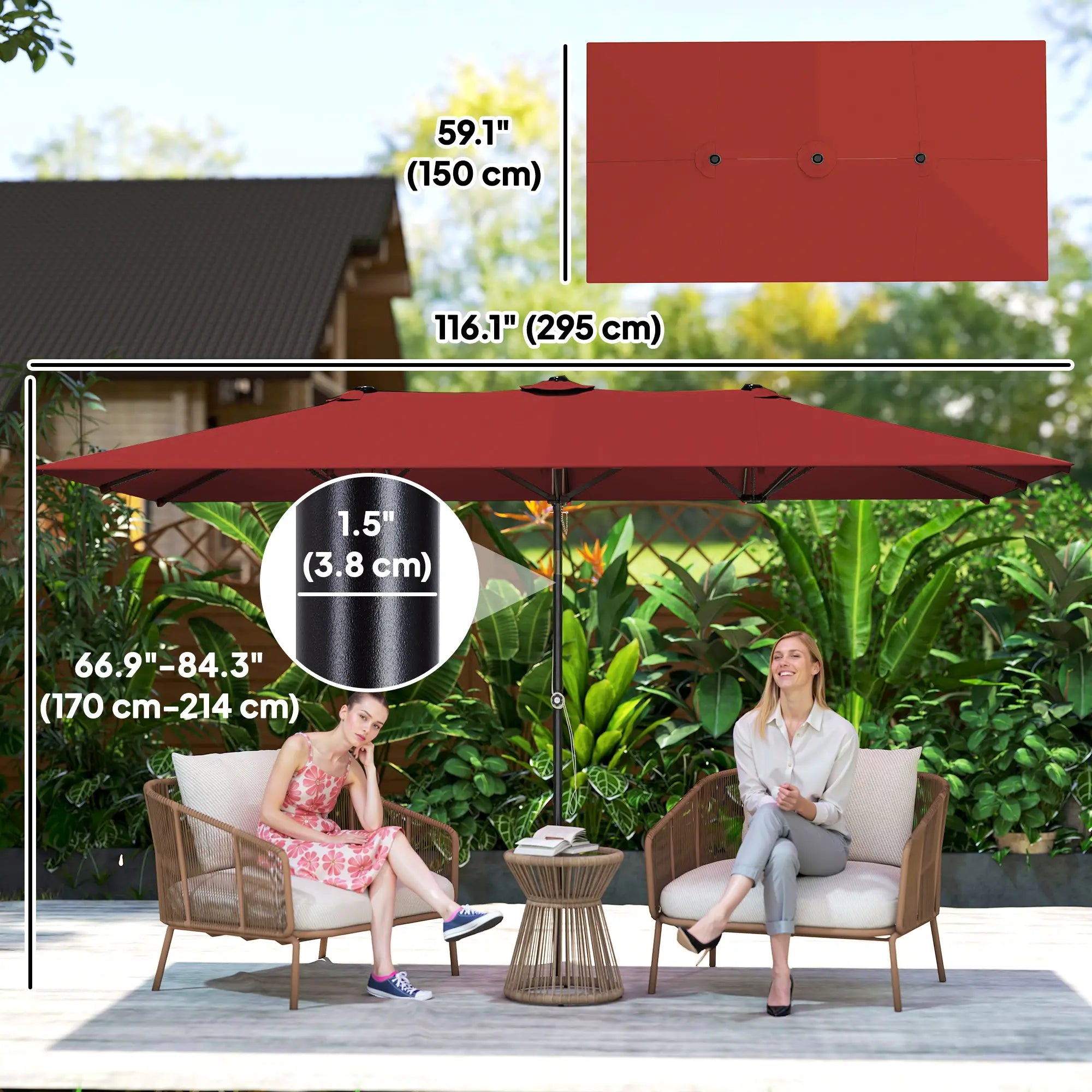 Double-Sided Patio Umbrella With Tilt, Wine Red Sun Umbrellas at Gallery Canada