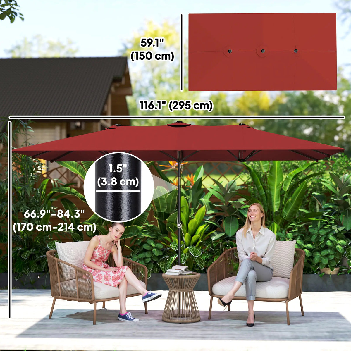 Double-Sided Patio Umbrella With Tilt, Wine Red Sun Umbrellas at Gallery Canada