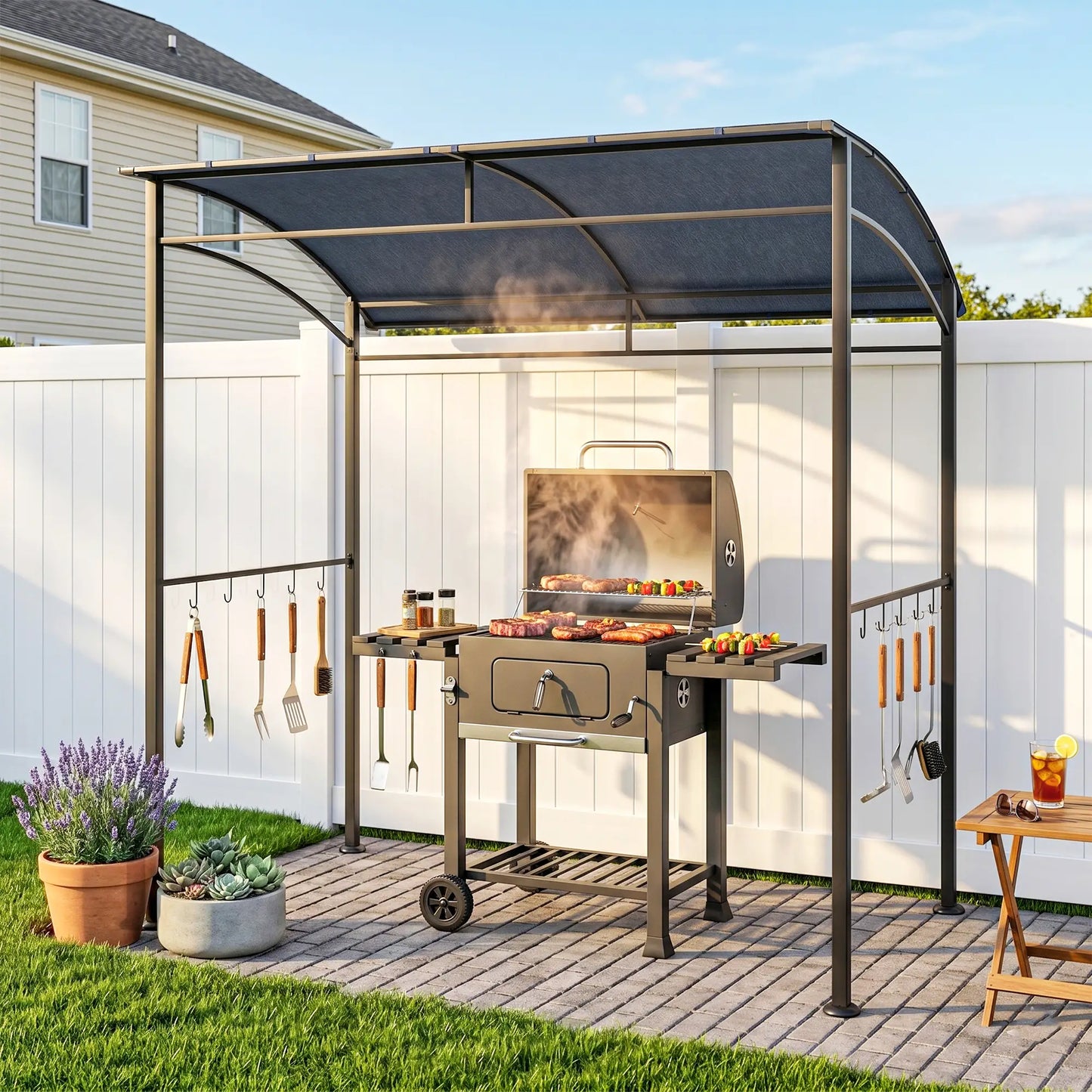 7' x 5' BBQ Grill Gazebo Tent, Steel Frame, Grey BBQ Grill Gazebos at Gallery Canada