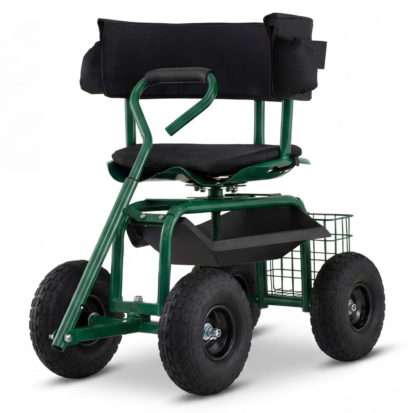 Cushioned Rolling Garden Cart Scooter, With Storage Basket And Tool Pouch, Green Garden Carts at Gallery Canada
