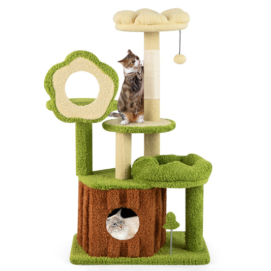 Cute Cat Tree for Adult Cats Multi-level Kitty Tower with Trunk Condo, Green Cat Trees Condos & Scratchers Green at Gallery Canada