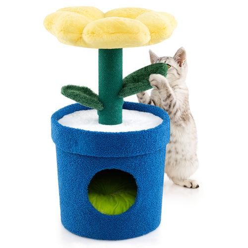 Cute Cat Tree With Flower Perch, Yellow