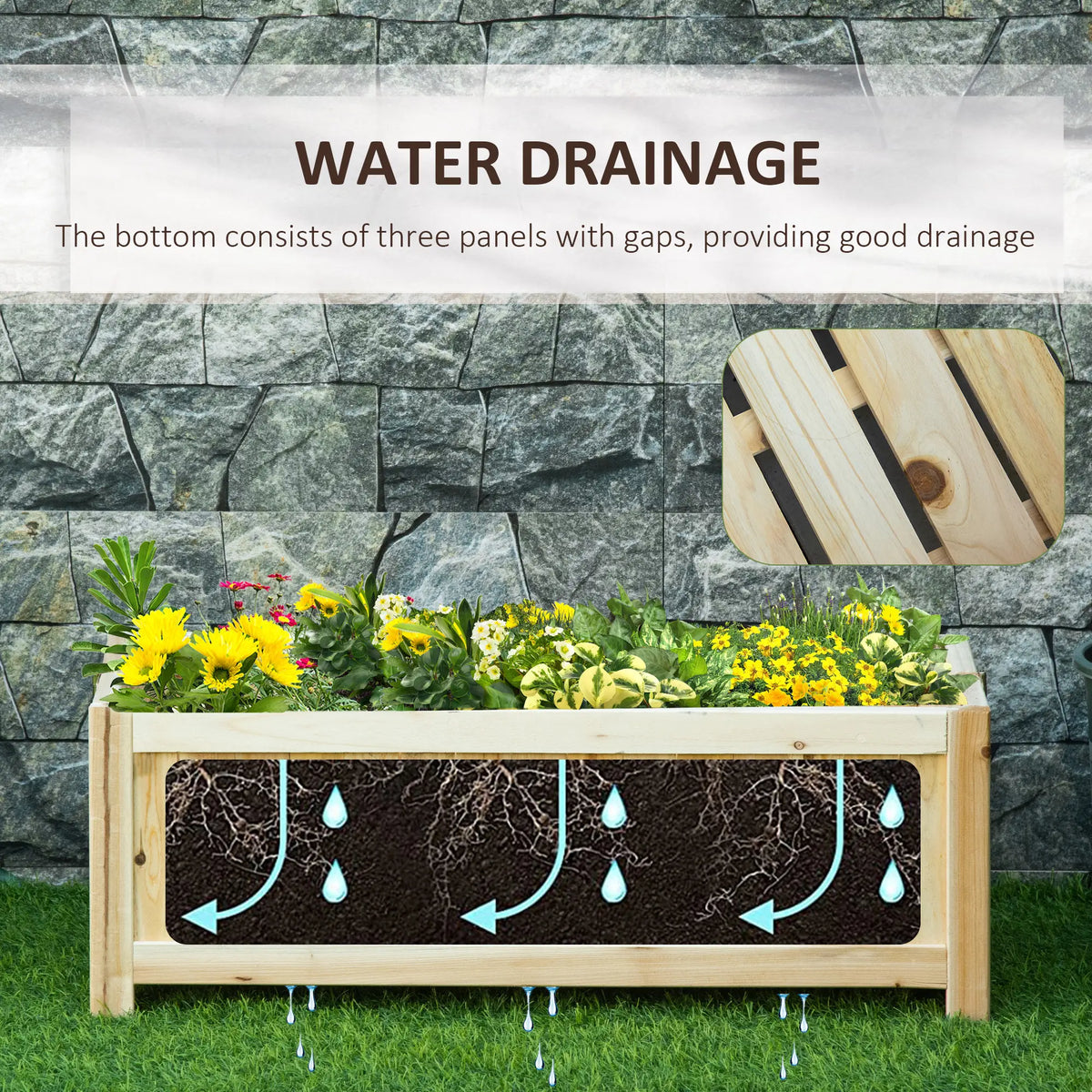 Foldable Elevated Planter Box, Wooden Raised Garden Bed, 27.5 x 11.75, Natural Wooden Planter Boxes at Gallery Canada