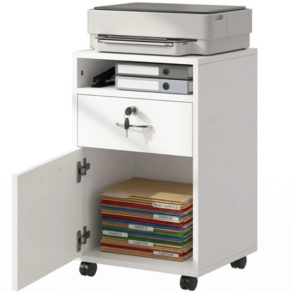 24" Vertical Filing Cabinet with Lock, Mobile, White Office Cabinets & Cupboards White at Gallery Canada