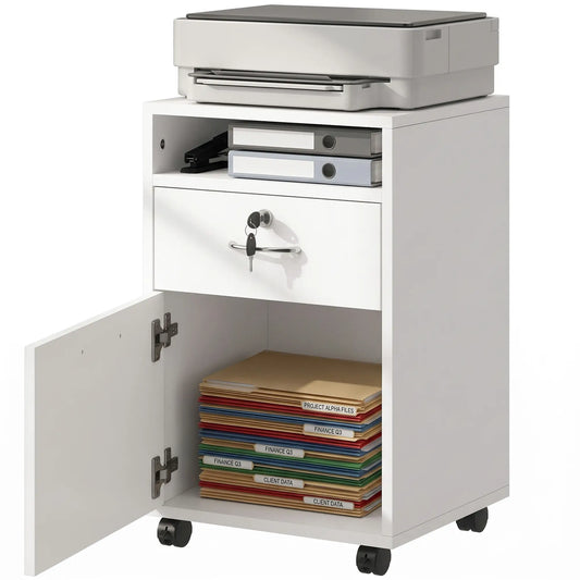 24" Vertical Filing Cabinet with Lock, Mobile, White Office Cabinets & Cupboards White at Gallery Canada