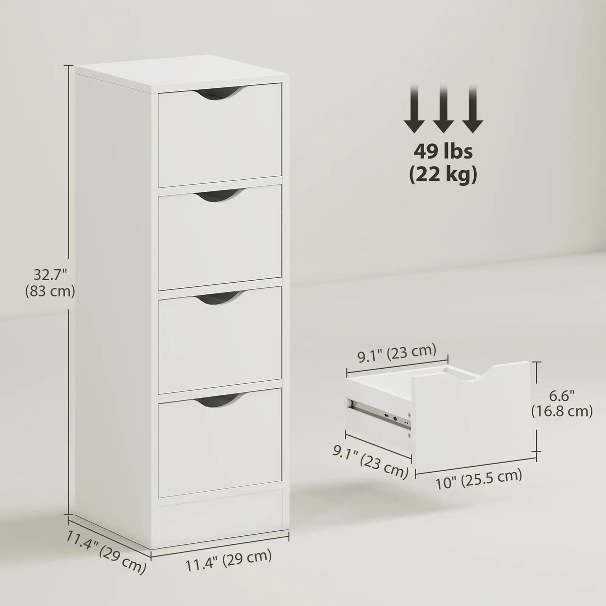 4-Drawer Bathroom Cabinet, Freestanding Narrow Storage, White Bathroom Cabinets at Gallery Canada