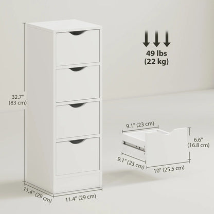 4-Drawer Bathroom Cabinet, Freestanding Narrow Storage, White Bathroom Cabinets at Gallery Canada