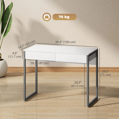 39" x 20" Computer Desk, 2 Drawers, High Gloss, White and Grey Computer Desks at Gallery Canada