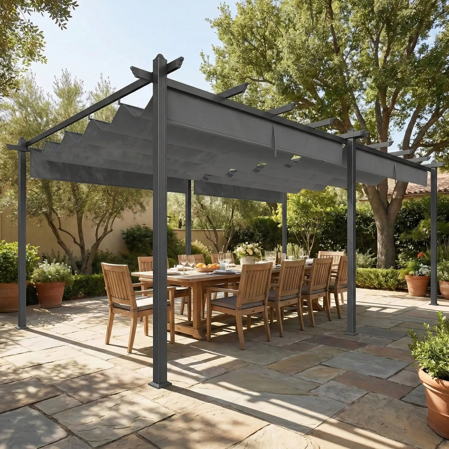 Retractable Pergola Canopy, 11.7' x 19.6', Aluminum, For Grill Patio Garden Deck Pergolas at Gallery Canada