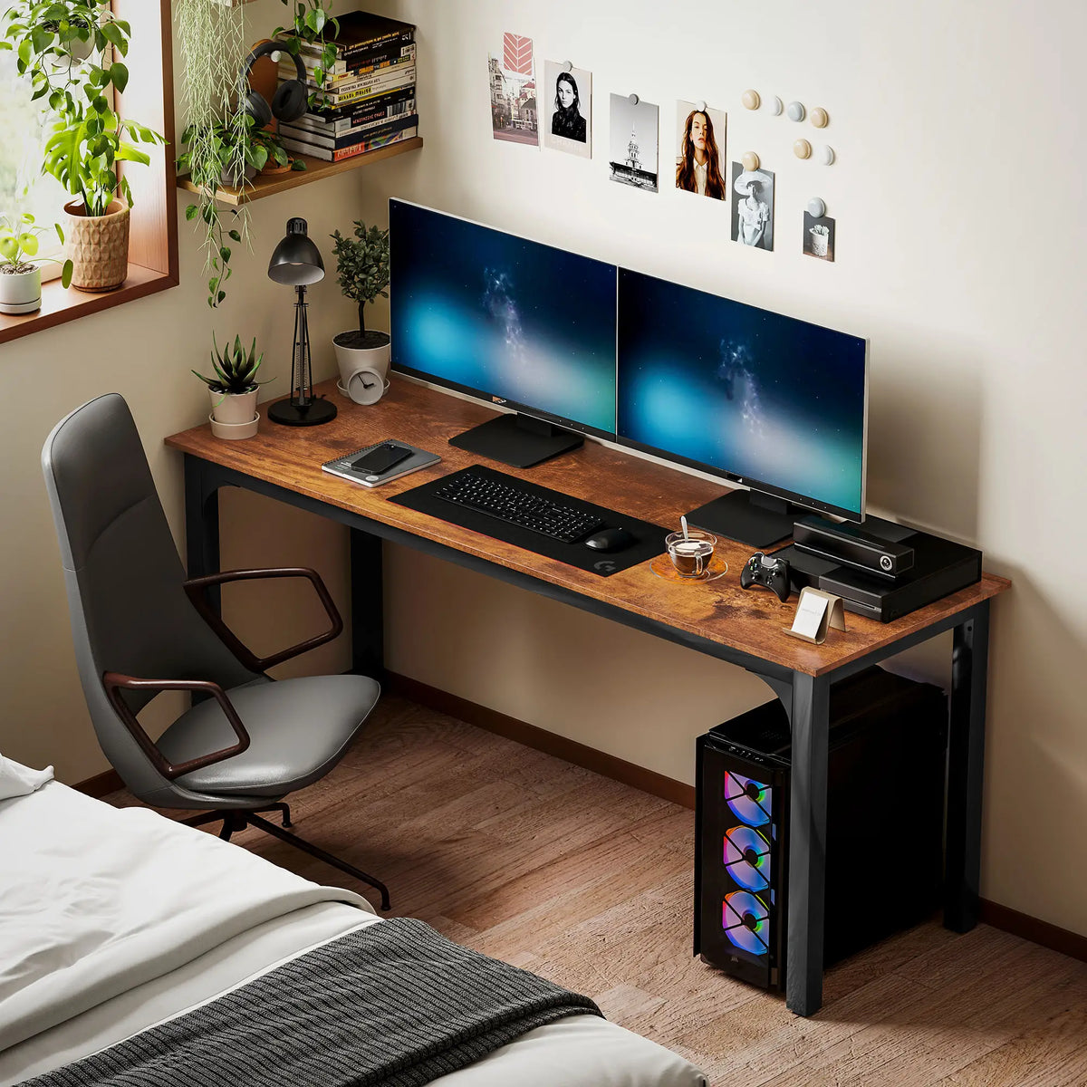 71" Computer Desk, Metal Legs, Rustic Brown Computer Desks at Gallery Canada