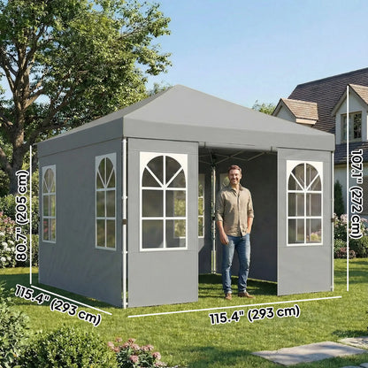 9.6 x 9.6 ft Pop Up Canopy Tent, 4 Sidewalls, UPF 50+, Light Grey Pop Up Canopies at Gallery Canada