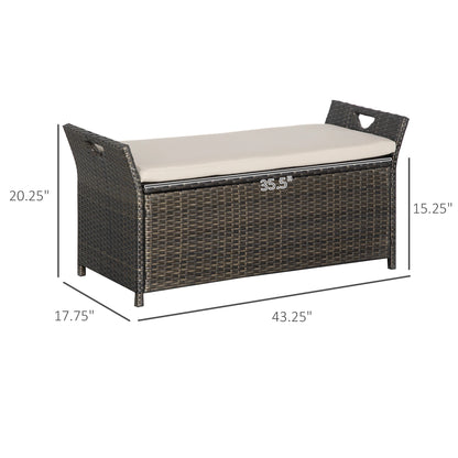 Banc de rangement d'extérieur en rotin PE 2-en-1, 29 gallons, crème