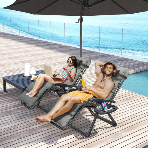 Reclining Zero Gravity Chair, Adjustable Backrest, Folding Sun Lounger, Removable Cushion, Grey