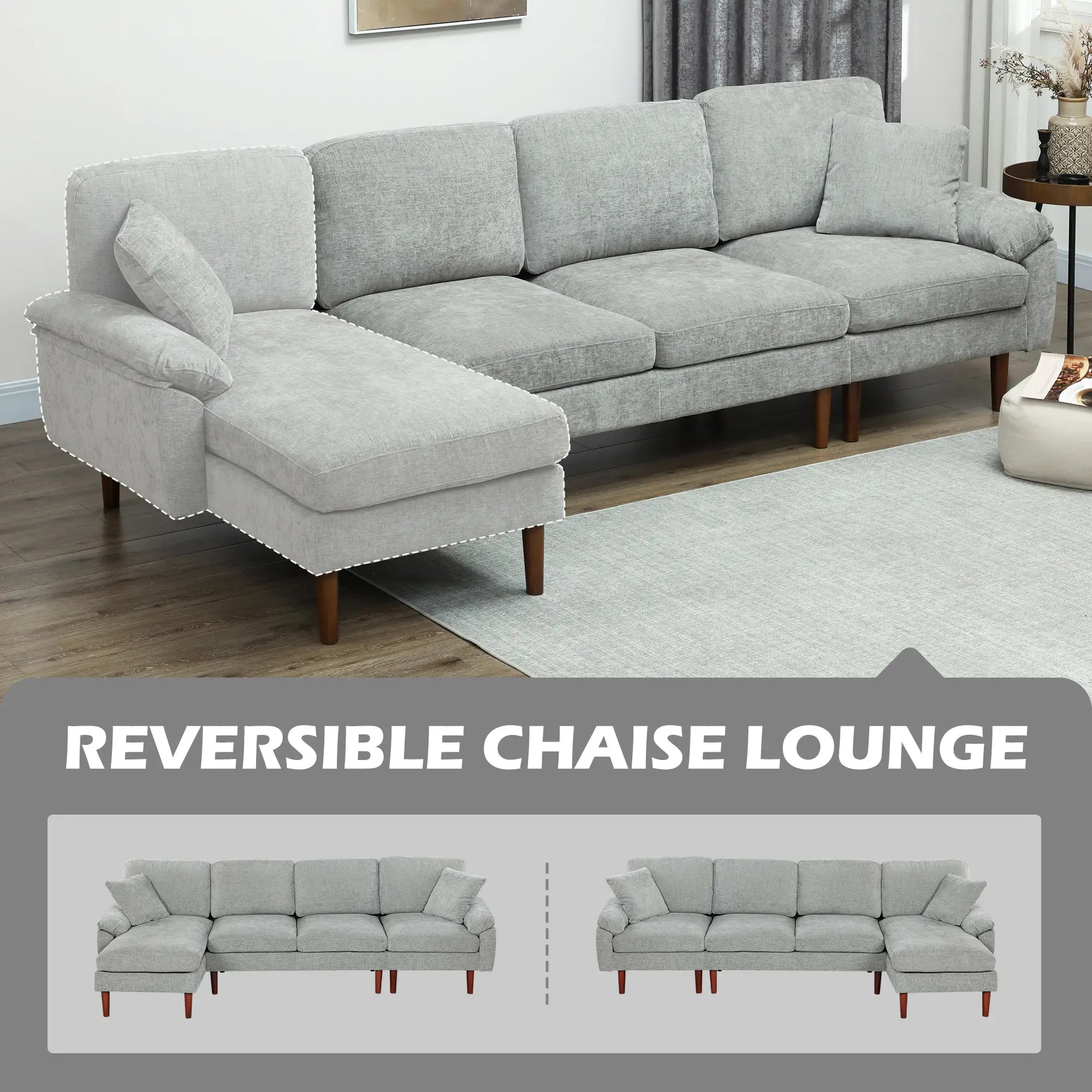 L-Shape Sofa, Modern Sectional Couch with Chaise Lounge, Grey 3-Seater Sofas at Gallery Canada