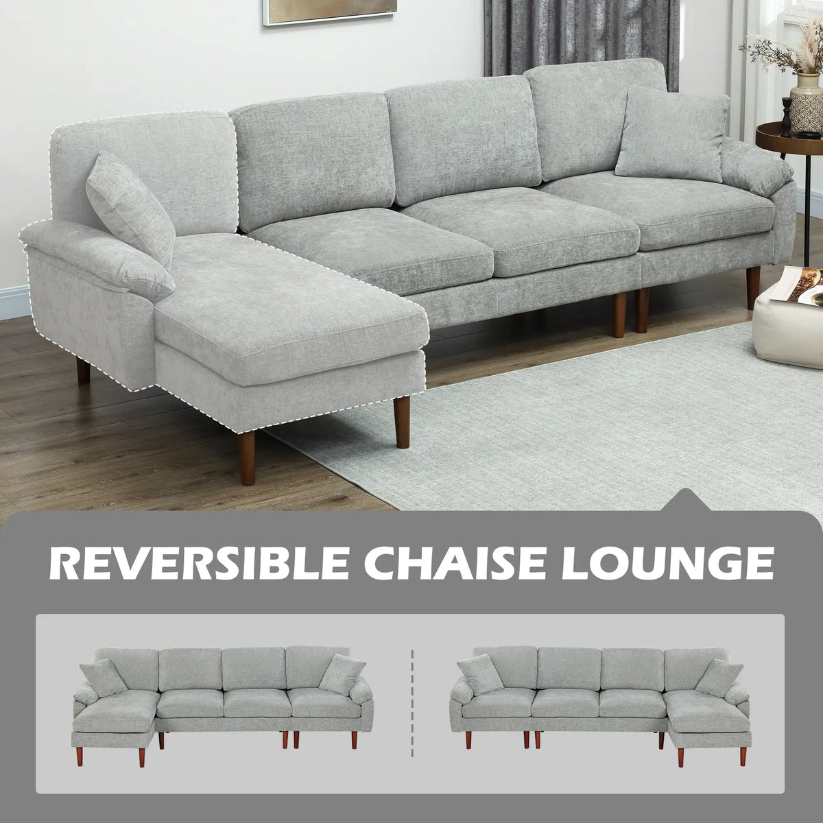 L-Shape Sofa, Modern Sectional Couch with Chaise Lounge, Grey 3-Seater Sofas at Gallery Canada