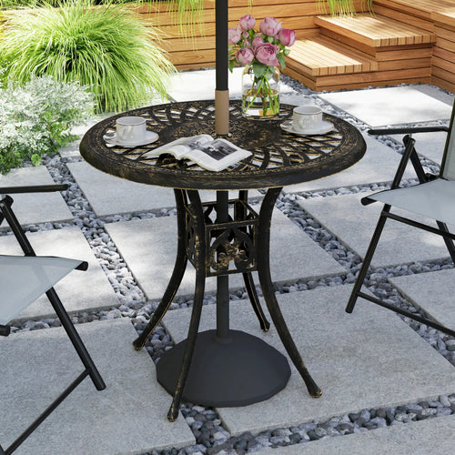 30-Inch Round Patio Dining Table, Cast Aluminum Outdoor Bistro Table, Brown
