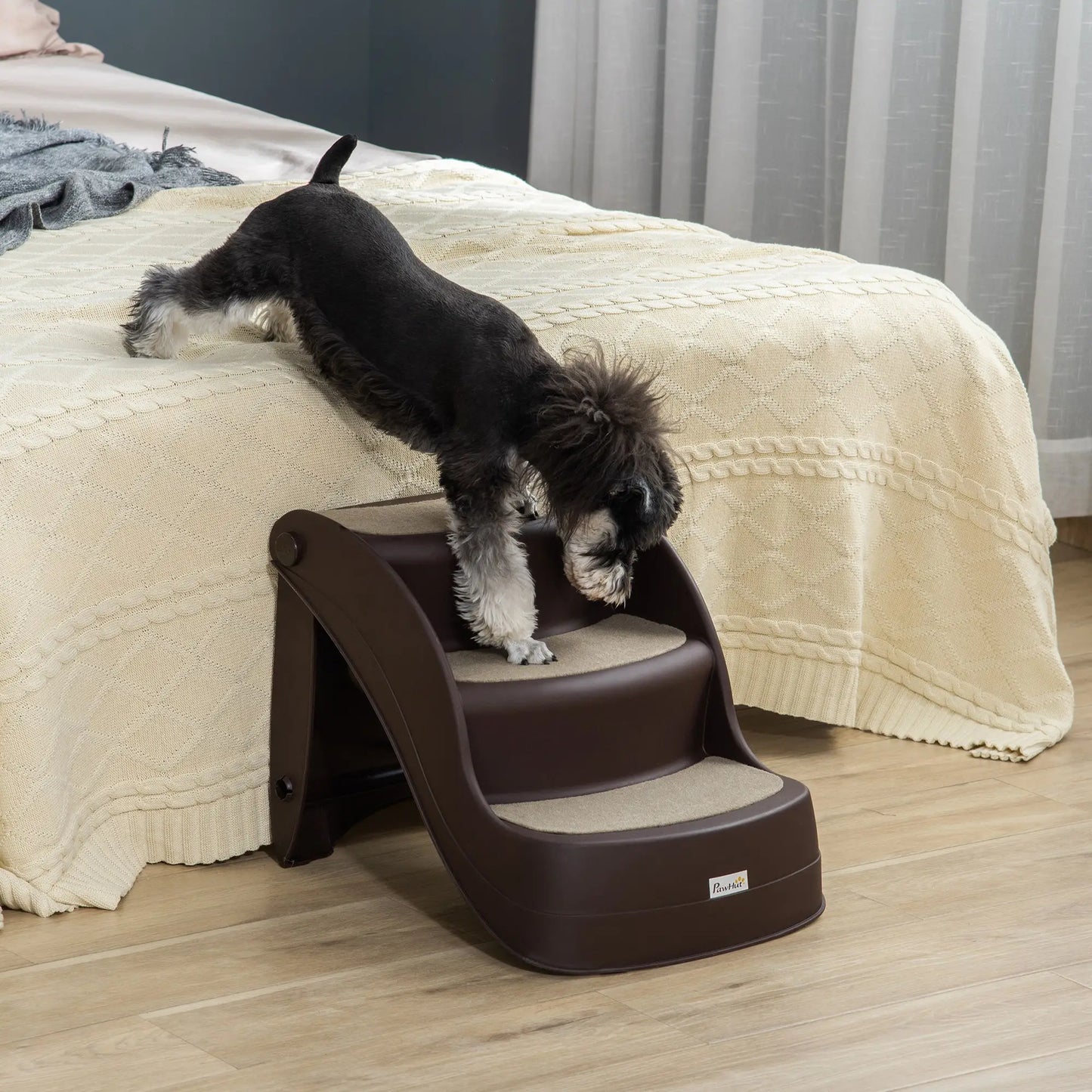Portable Pet Stairs, Foldable 3-Step for Small Dogs Cats, Non-Slip Treads, Brown Cat Stairs at Gallery Canada