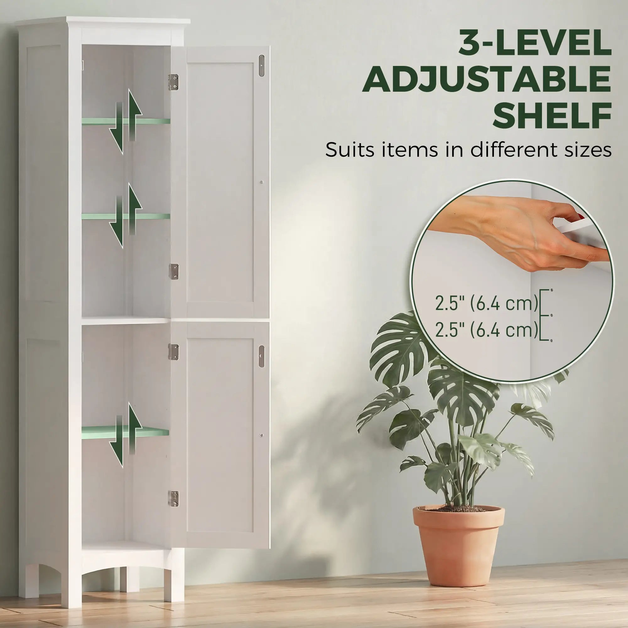 Tall Bathroom Cabinet, Freestanding Storage Organizer, 15