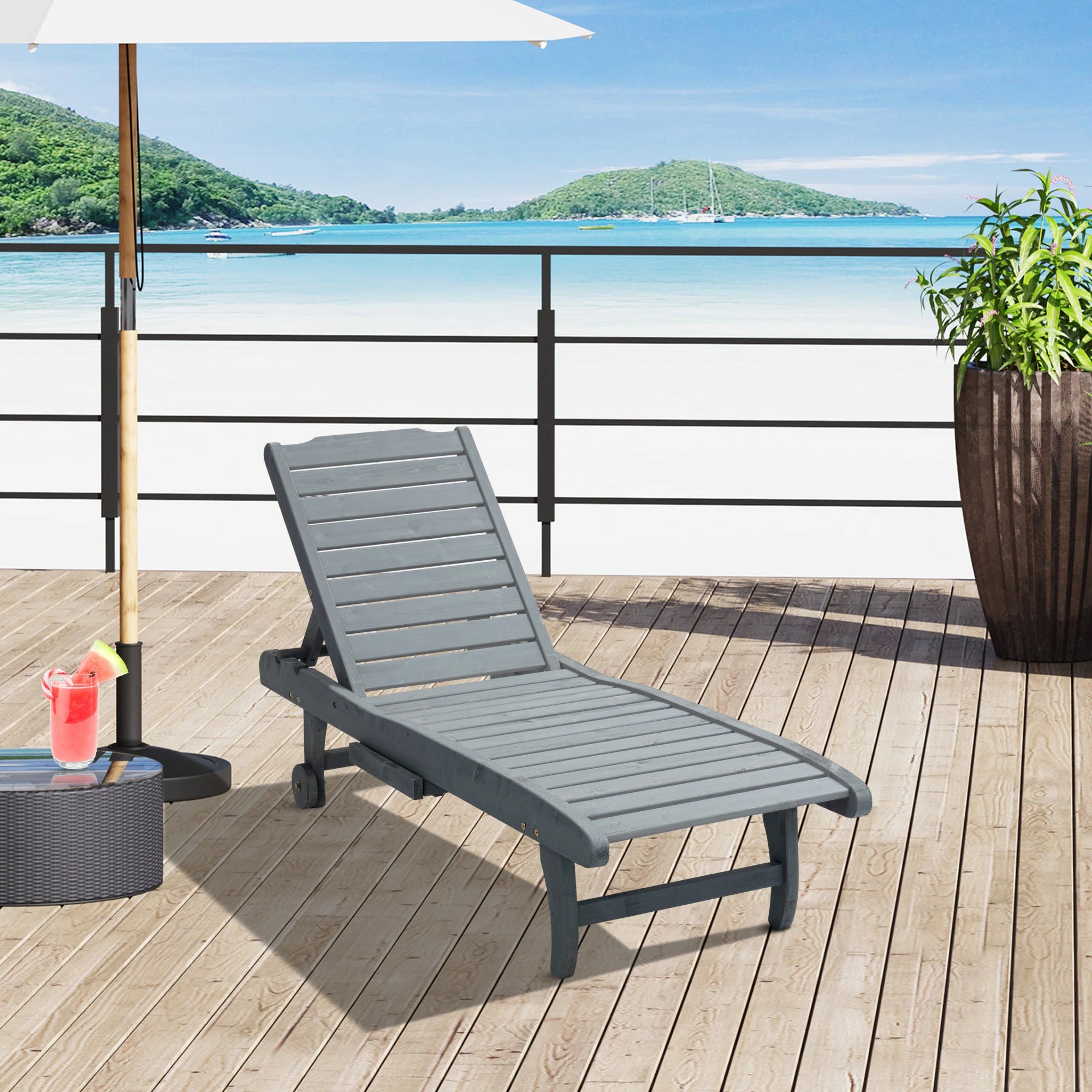 Adjustable Lounge Chair, Outdoor Patio Chaise Recliner with Tray, 2 Wheels Chaise Loungers at Gallery Canada