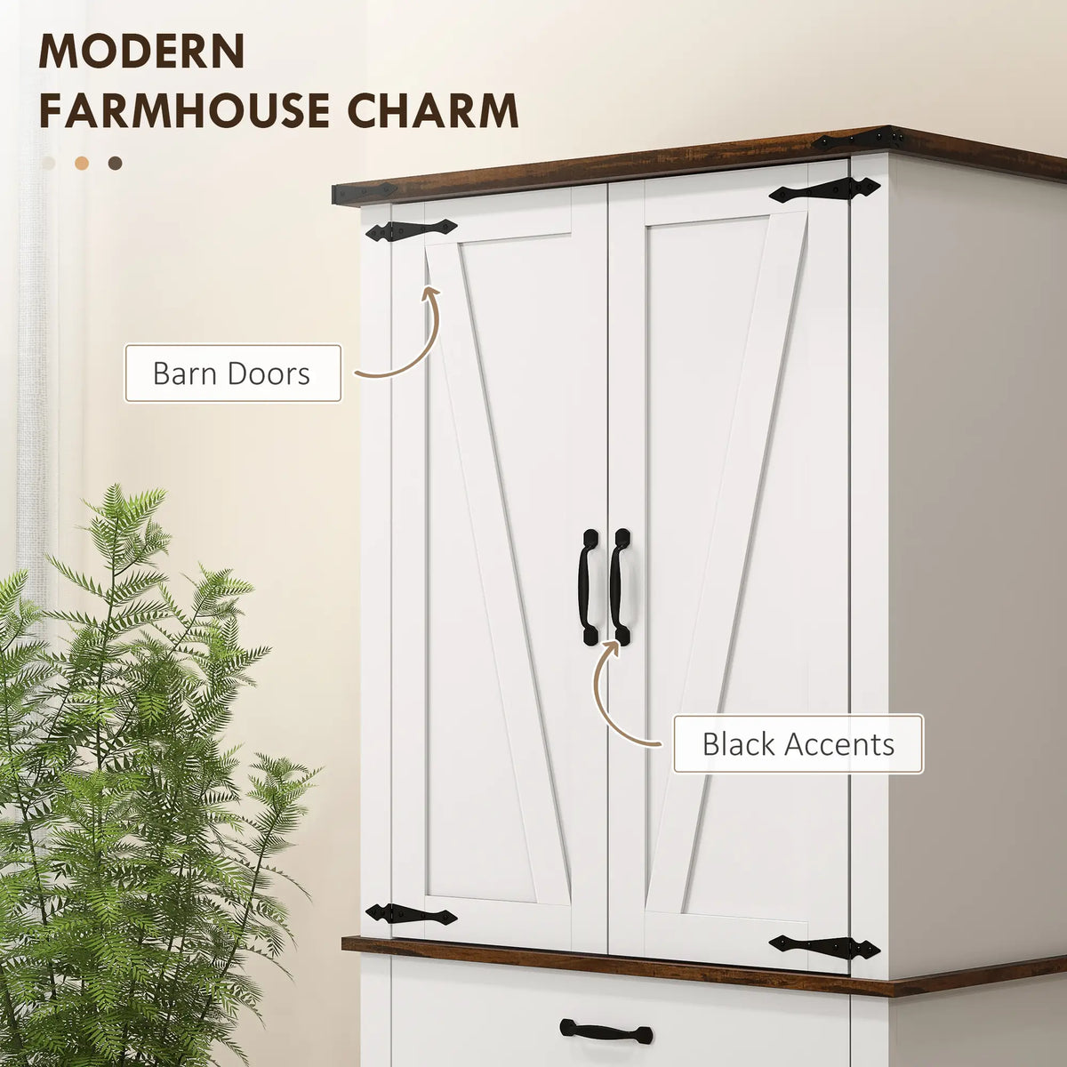 71" Tall Kitchen Cabinet, Farmhouse Pantry with Barn Doors, White Kitchen Pantry Cabinets at Gallery Canada