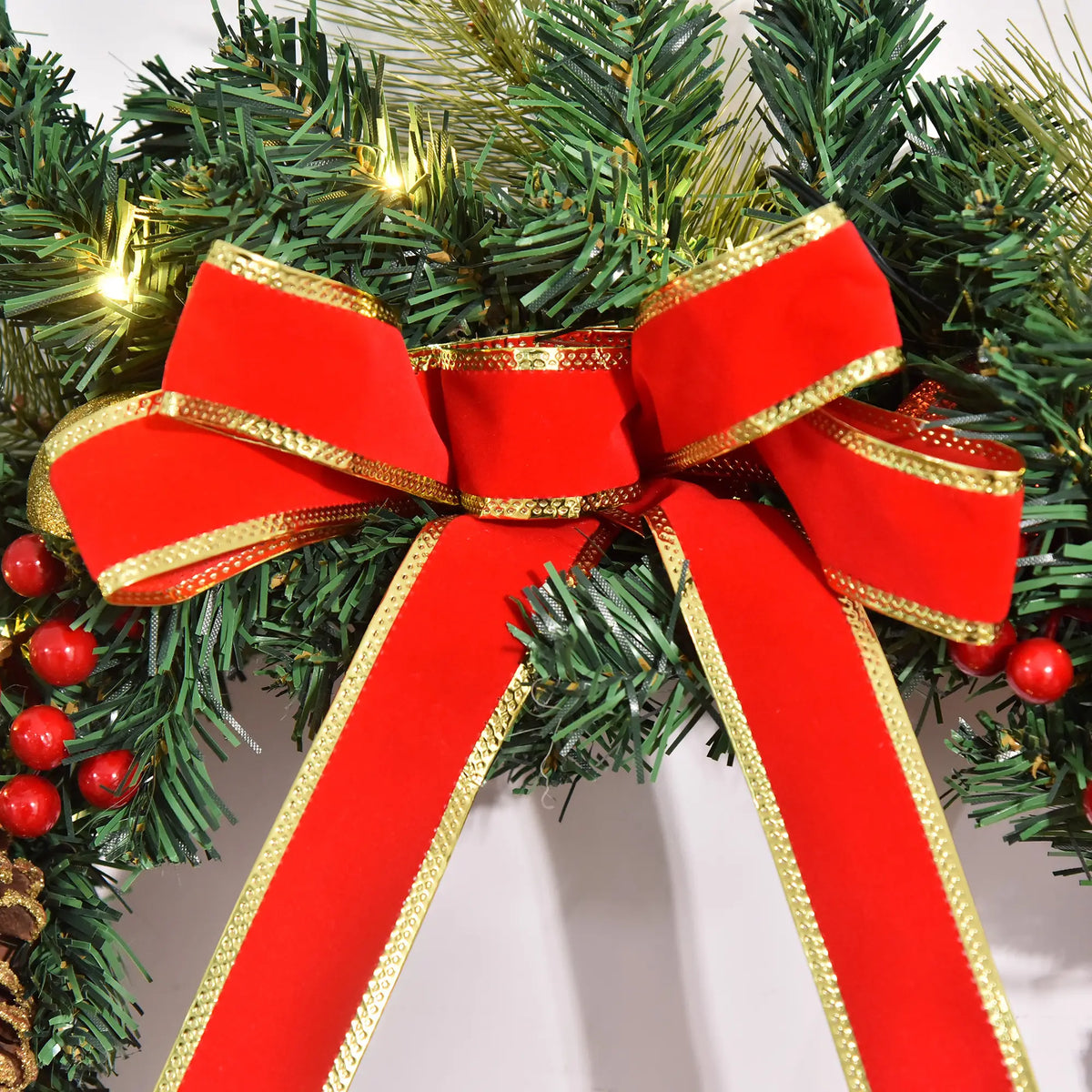 24" Pre-Lit Christmas Wreath, Artificial Greenery, 20 LED Lights, Red Berries Christmas Wreaths at Gallery Canada