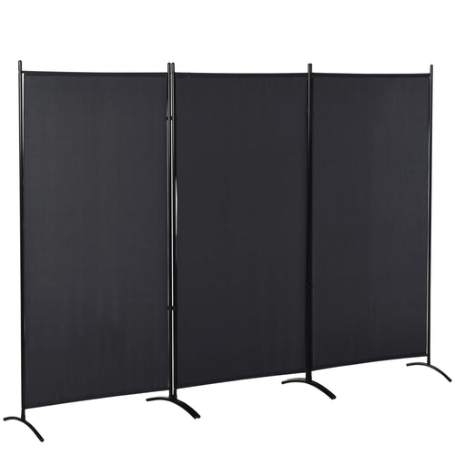 6' 3 Panel Room Divider, Double Hinged, Indoor Privacy Screen, Charcoal Grey