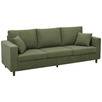 3 Seater Corduroy Sofa, Deep Seat Spring Cushion, Green 3-Seater Sofas at Gallery Canada