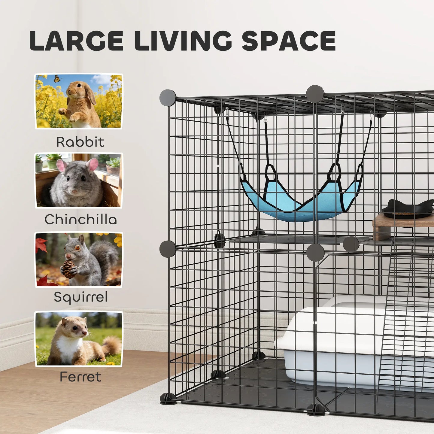 2 Tier Cat Cage, DIY Pet Playpen With 2 Doors, Ladder, Hammock, Perch, Black Outdoor Cat Enclosures at Gallery Canada