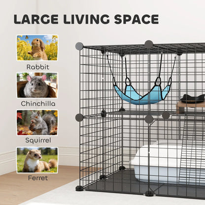 2 Tier Cat Cage, DIY Pet Playpen With 2 Doors, Ladder, Hammock, Perch, Black Outdoor Cat Enclosures at Gallery Canada