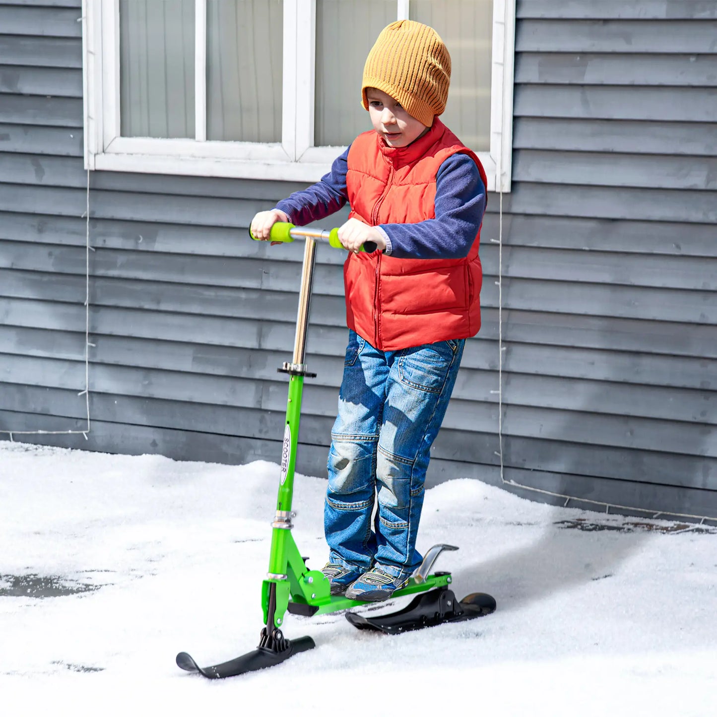 Adjustable Height Snow Scooter Sled for Kids, Over 7 Years, Green Snow Scooters at Gallery Canada