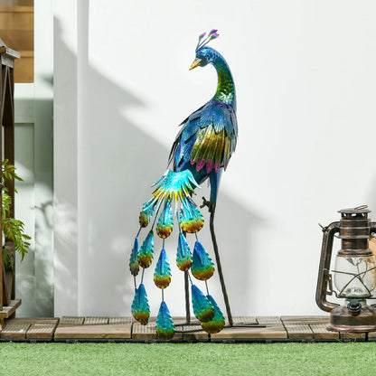 Peacock Garden Statue, 9.8" W x 11.4" D x 23.2" H, Steel Bird Ornament, Multi-Coloured Garden Decor at Gallery Canada