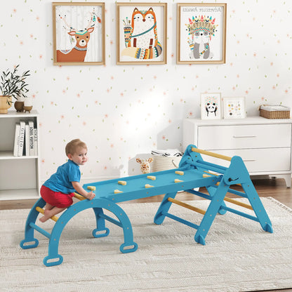 7-in-1 Pikler Triangle Set, Foldable Wooden Climbing Toys, Blue Kids Gym & Playmats at Gallery Canada