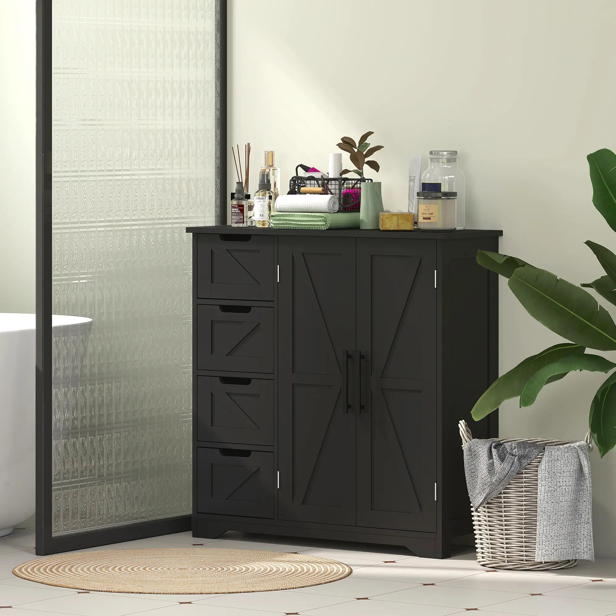 Farmhouse Bathroom Floor Cabinet, Adjustable Shelf, Black Bathroom Cabinets at Gallery Canada