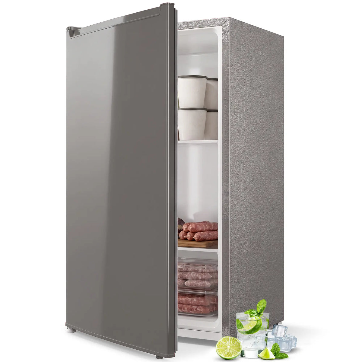 Compact Upright Freezer, 2.1 Cubic Feet, Reversible Door, Grey Small Kitchen Appliances Grey at Gallery Canada
