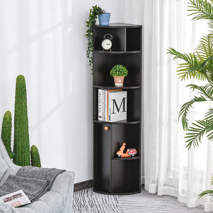 5-Tier Corner Bookcase, Storage Bookshelf, Open Compartments, Cabinet, Black Bookcases With Doors at Gallery Canada