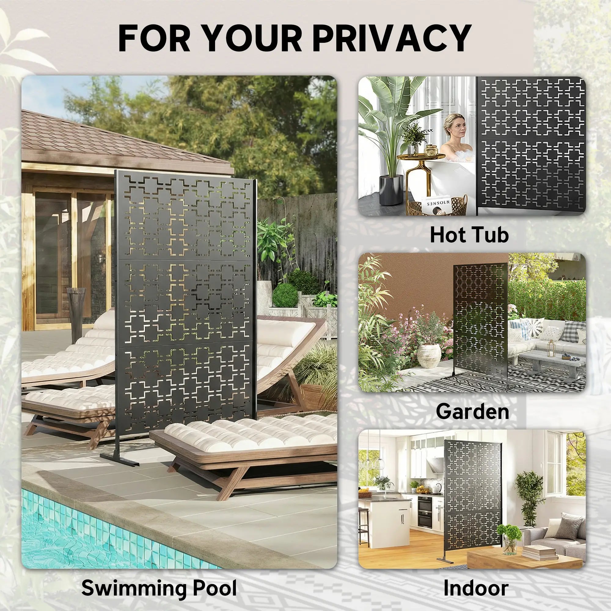 6.5FT Metal Privacy Screen, Grid Style, Outdoor Divider, Black Side Awnings at Gallery Canada
