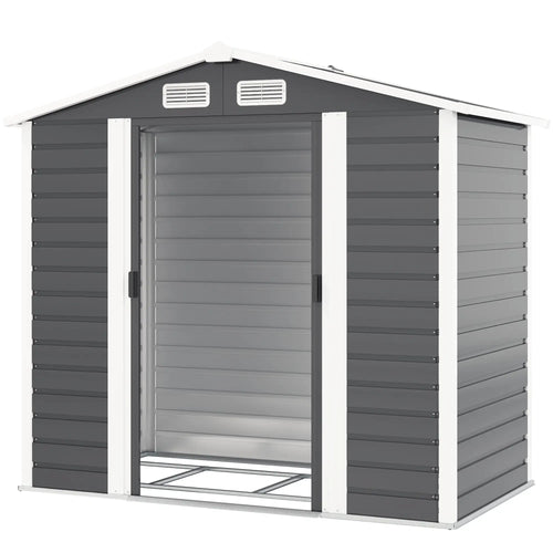 7' x 4' Metal Garden Shed, Lockable Doors, Dark Grey