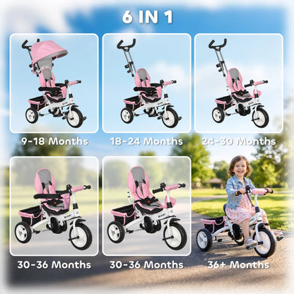 6 In 1 Toddler Tricycle Stroller, With Basket And Canopy, Pink Tricycles for Kids at Gallery Canada