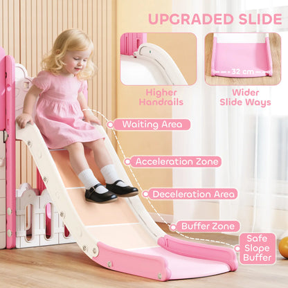 7 In 1 Toddler Slide With Basketball Hoop, Climbing Frame, Telescope, Drawing Board, Storage Box, Pink Gym Sets & Swings at Gallery Canada